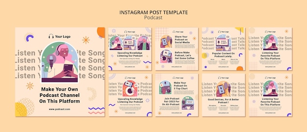 フラットなデザインのポッドキャスト テンプレート
