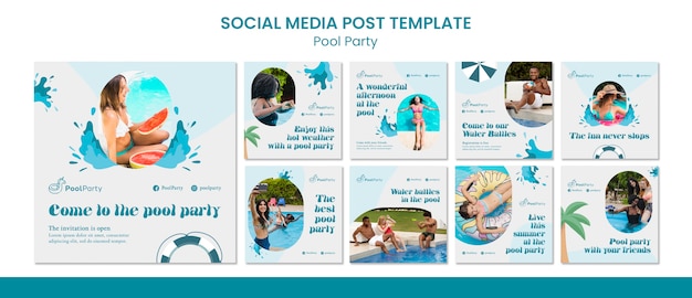 Flat design pool party instagram template
