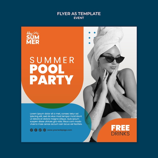 Free PSD flat design pool party template