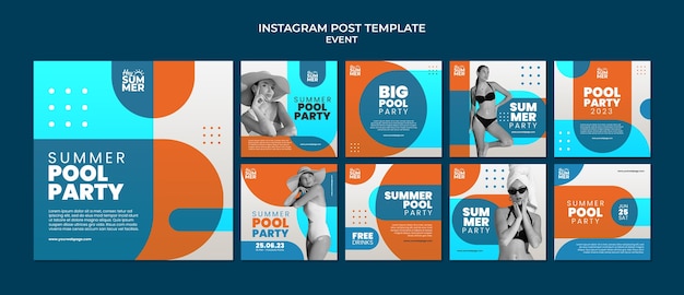 Free PSD flat design pool party template
