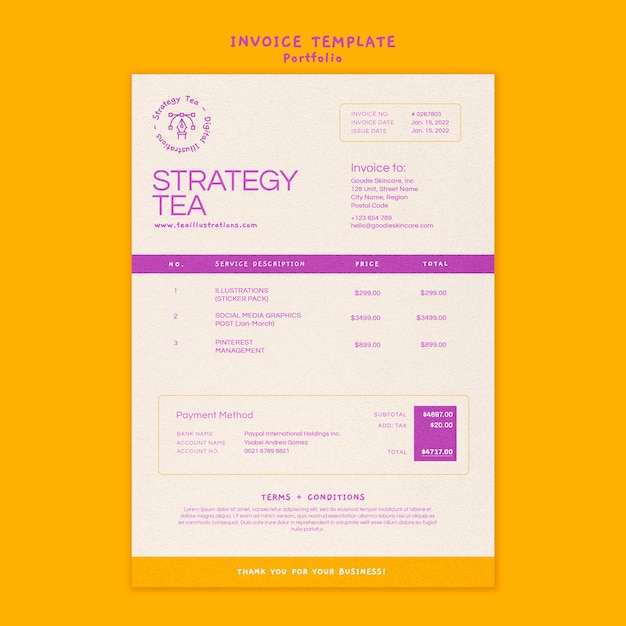 Free PSD flat design portfolio invoice template