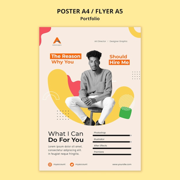 PSD gratuito design piatto del modello di poster del portfolio