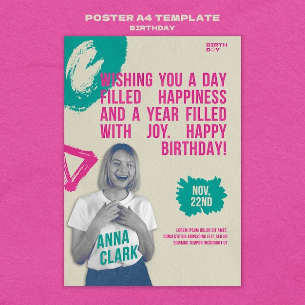 Free PSD flat design poster birthday template