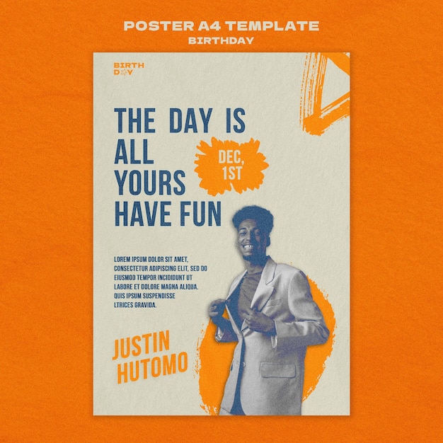 Free PSD flat design poster birthday template