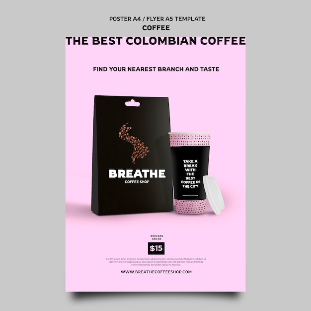 Free PSD flat design poster coffee template