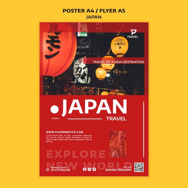Free PSD flat design poster and flyer japan template