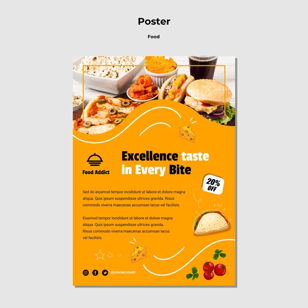 PSD gratuito modello di cibo poster design piatto