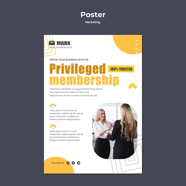 Free PSD flat design poster marketing template