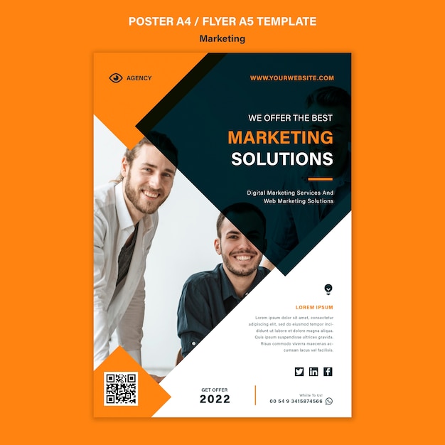 Flat design poster marketing template – Free PSD download