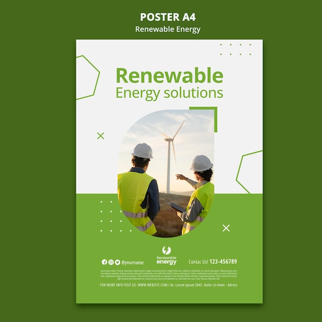 Free PSD flat design poster renewable energy