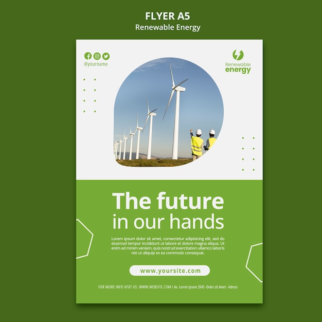 Free PSD flat design poster renewable energy
