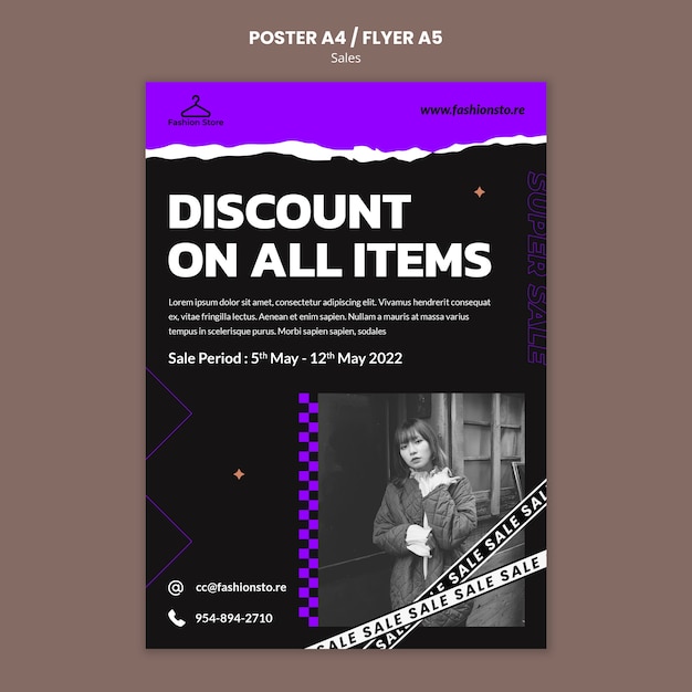 Free PSD flat design poster sale template