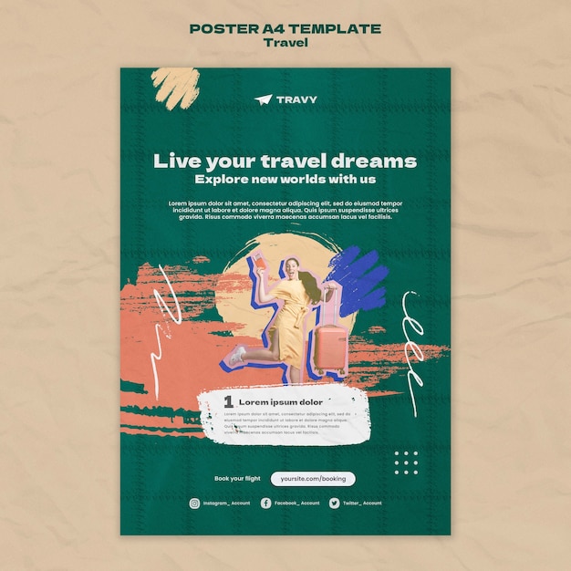 Free PSD flat design poster travel template