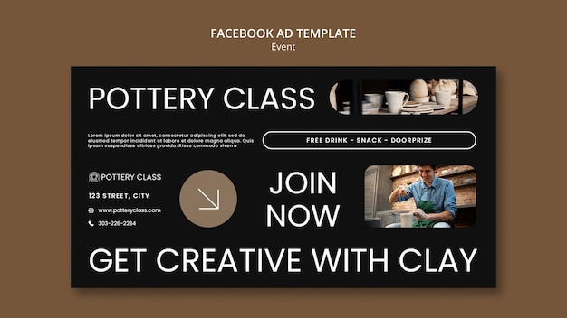 PSD gratuito modello facebook di classe ceramica design piatto