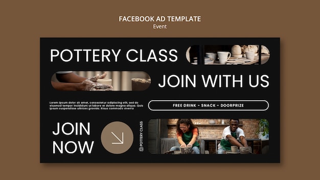 Flat design pottery class facebook template