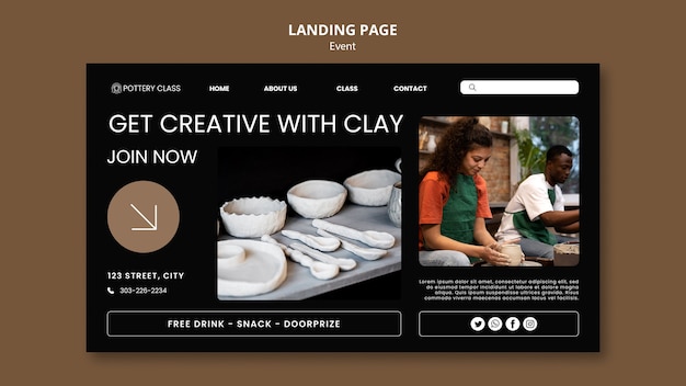 Flat design pottery class landing page