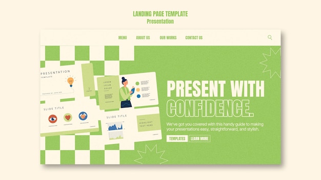 Flat design presentation slides landing page template