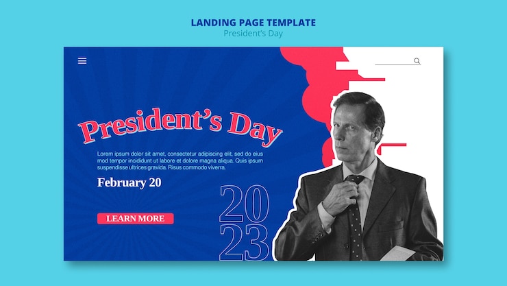 無料PSD フラットなデザインの大統領の日ランディング ページ テンプレート