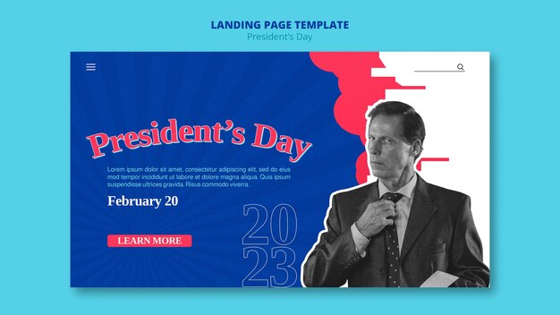 Flat design presidents day landing page template