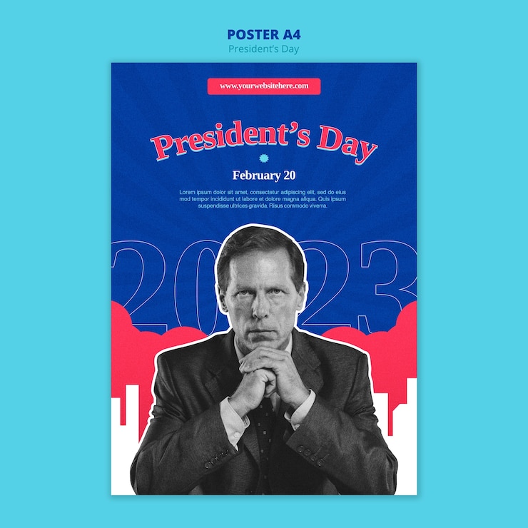 無料PSD フラットなデザインの大統領の日ポスター テンプレート