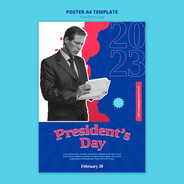 Free PSD flat design presidents day poster template