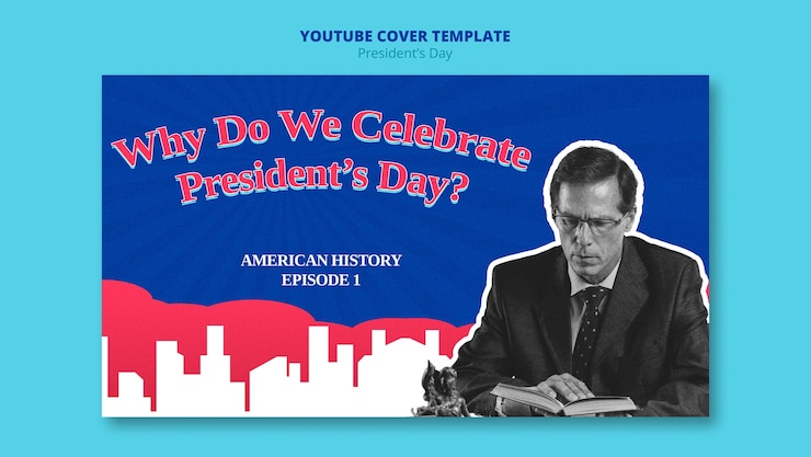 無料PSD フラットなデザインの大統領の日youtubeカバーテンプレート