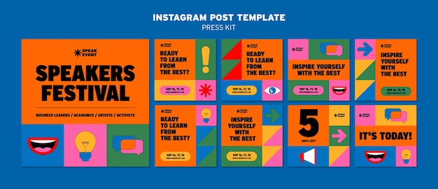 Бесплатный PSD Плоский дизайн постов в instagram для прессы