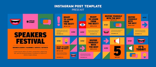 Flat design press kit instagram posts