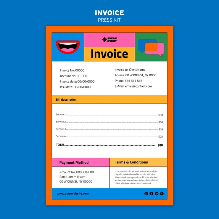 मुफ़्त PSD flat design press kit invoice template