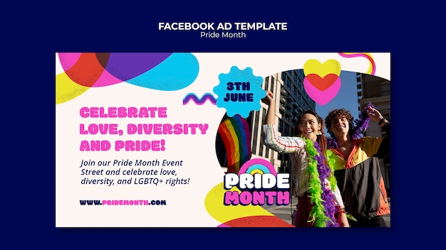 Free PSD flat design pride month facebook template