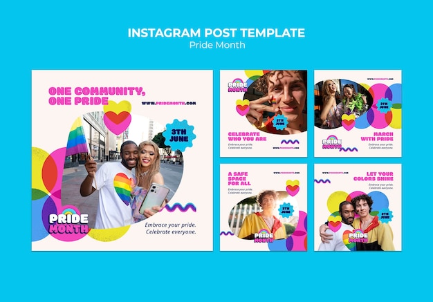 Free PSD flat design pride month instagram posts