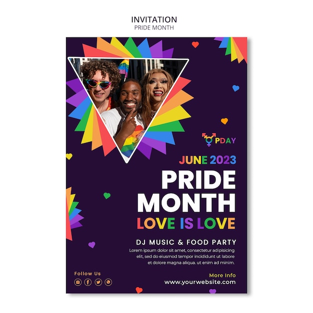 Free PSD flat design pride month invitation template