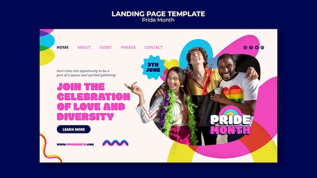 Flat design pride month landing page template