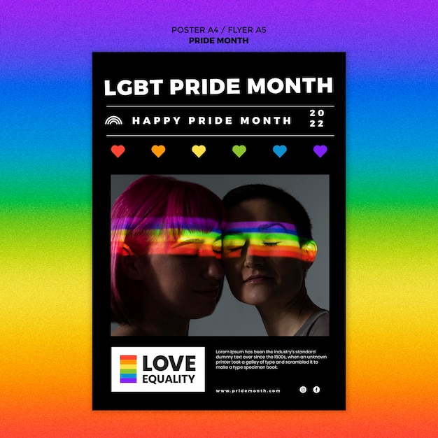 Free PSD flat design pride month poster template