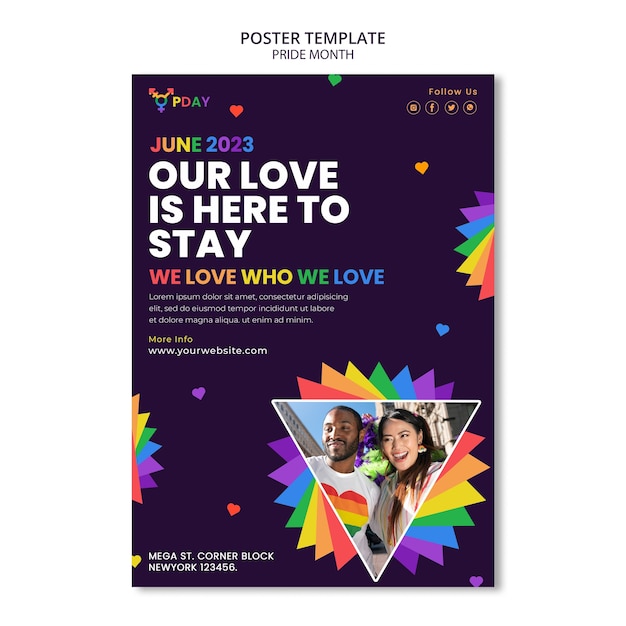 Free PSD flat design pride month poster template