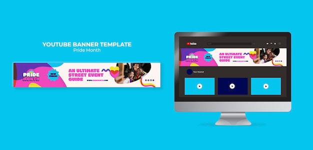 PSD gratuito modello di banner youtube del mese dell'orgoglio design piatto