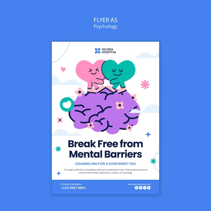 Free PSD flat design psychology concept template