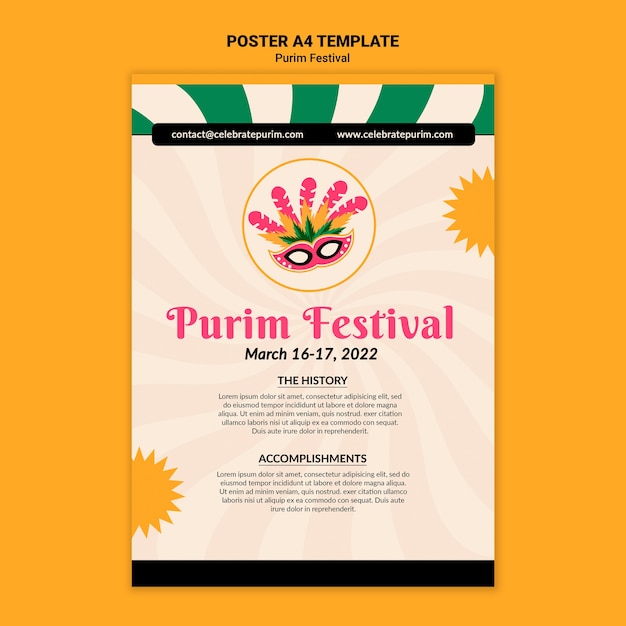 Free PSD flat design purim celebration template