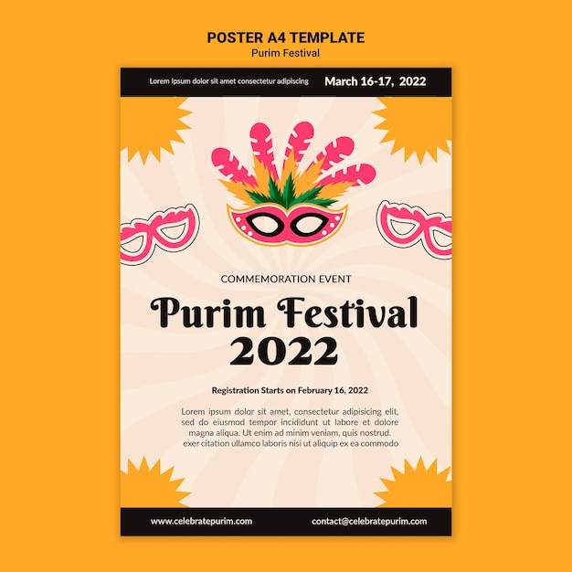 Modello di celebrazione purim design piatto