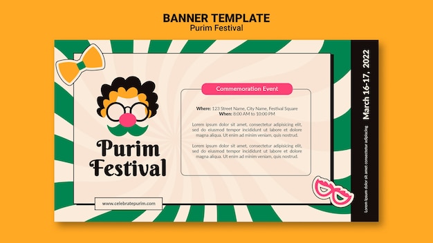 Free PSD flat design purim celebration template