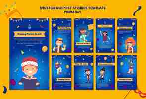 Free PSD flat design purim instagram story template