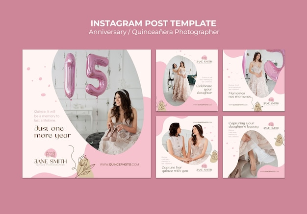 PSD gratuito modello di instagram quinceanera design piatto