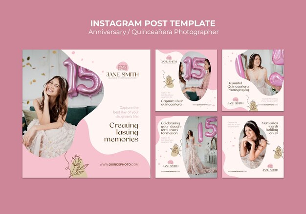 PSD gratuito modello di instagram quinceanera design piatto