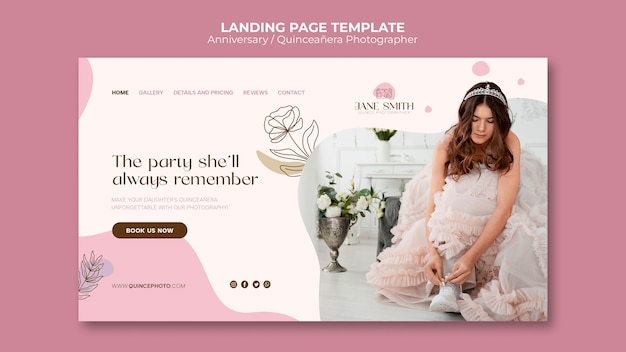 Flat design quinceanera landing page template