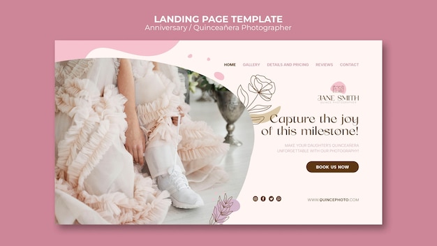 Flat design quinceanera landing page template