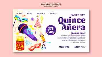 Free PSD flat design quinceañera party landing page