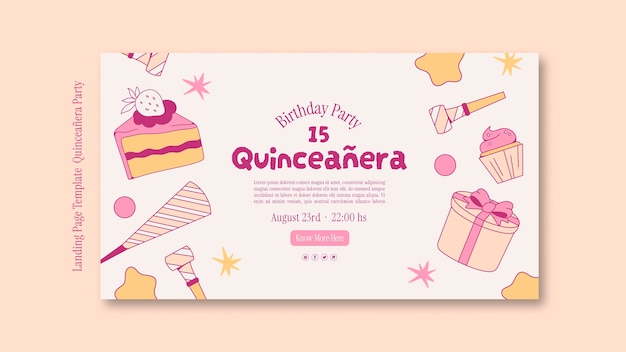 PSD gratuito pagina di destinazione del party quinceañera dal design piatto