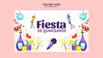 PSD gratuito copertina di youtube per feste quinceañera dal design piatto