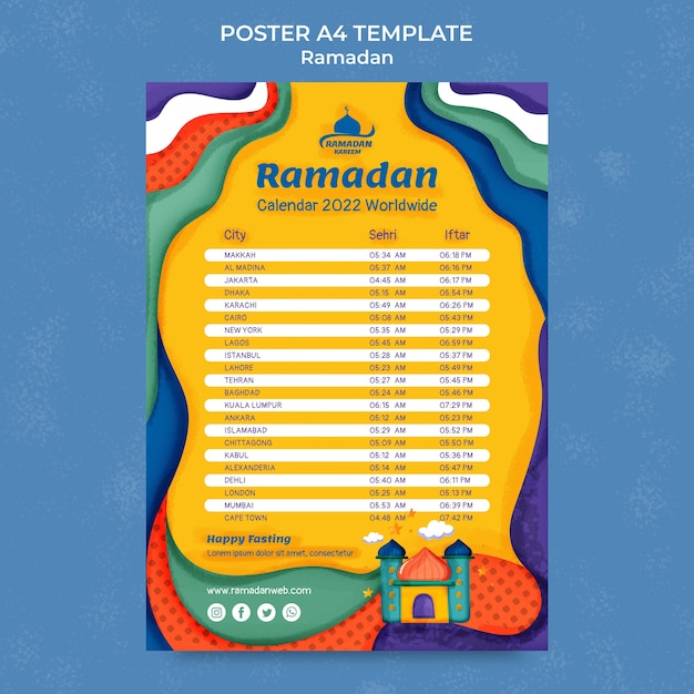 Бесплатный PSD Плоский дизайн шаблона плаката рамадана