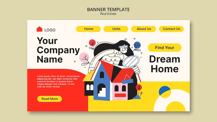 無料PSD フラットデザインの不動産バナーテンプレート